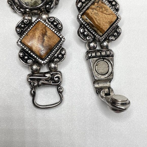 Vintage Retired Premier Design Jasper Epidote Cabochon Bezel Setting Bracelet - Picture 7 of 8